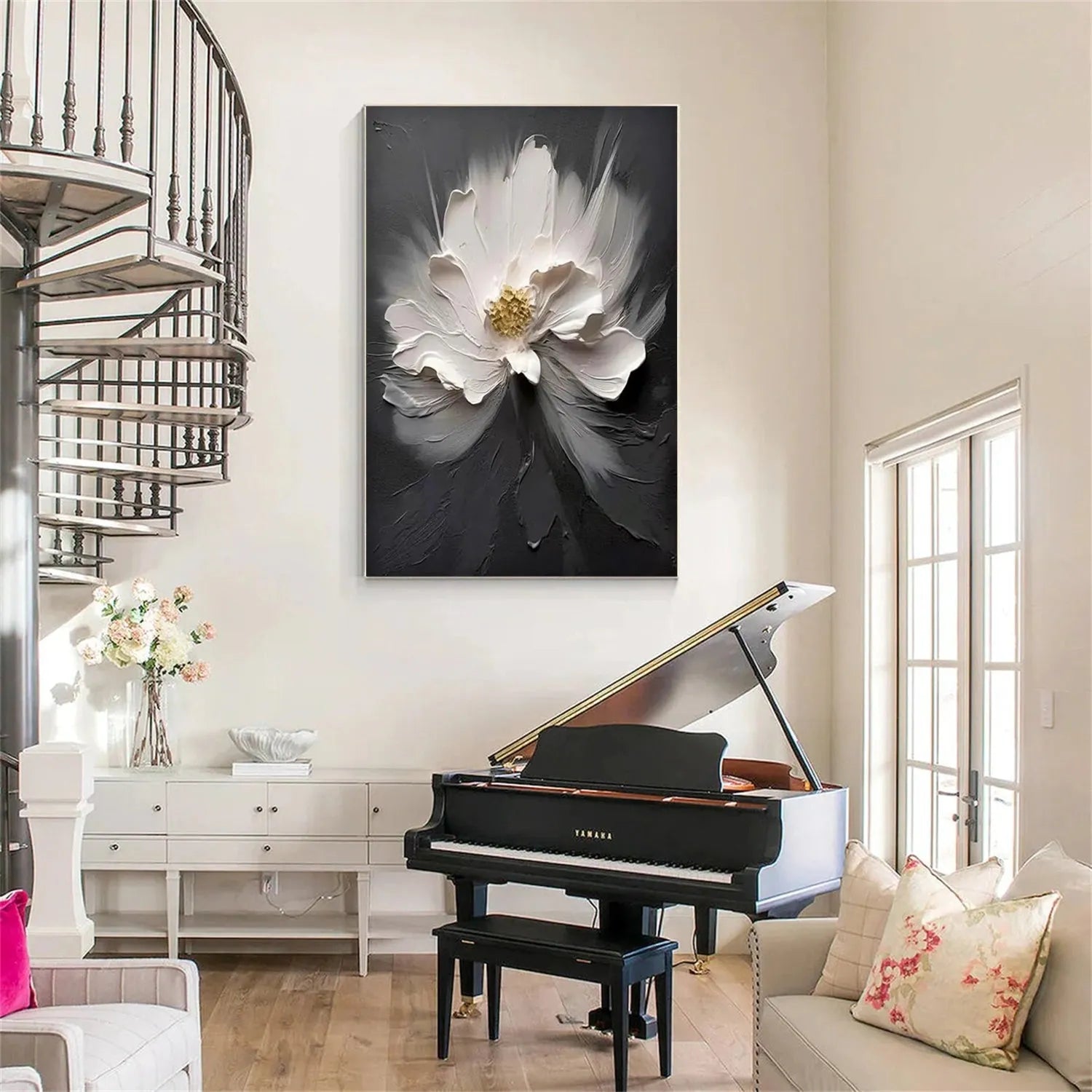 Black and White Flower Abstract Textured Wall Art #FP112