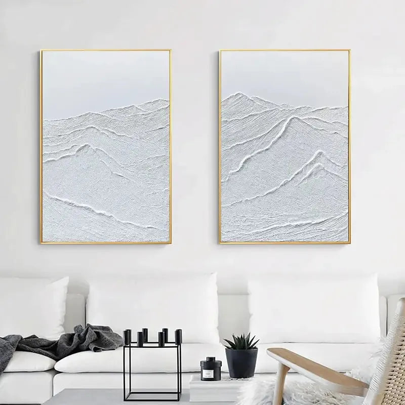 White Minimalist Textured Paintings Canvas Set of 2 #MM066