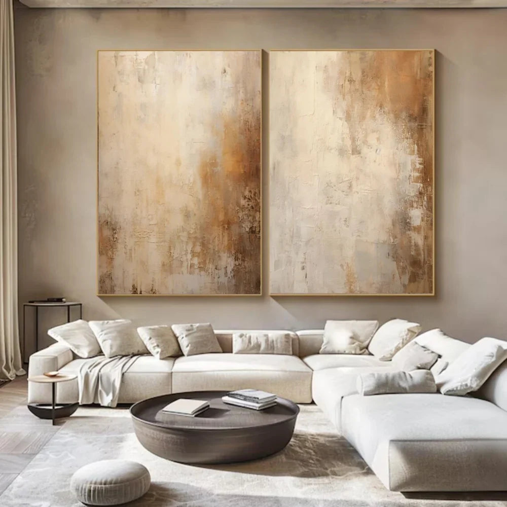 Beige & Brown Abstract Set of 2 #BB163