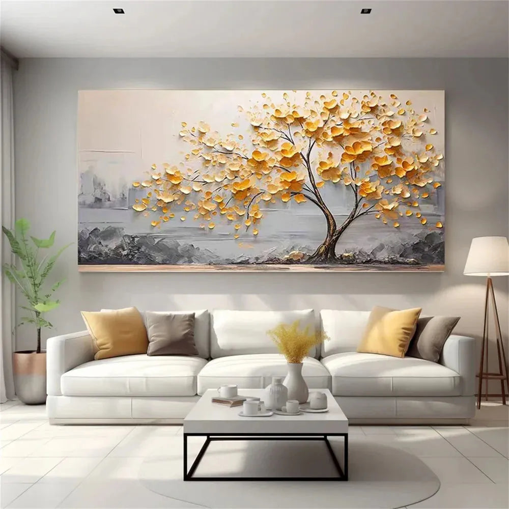 Flower And Tree Textured Painting Canvas #FT005