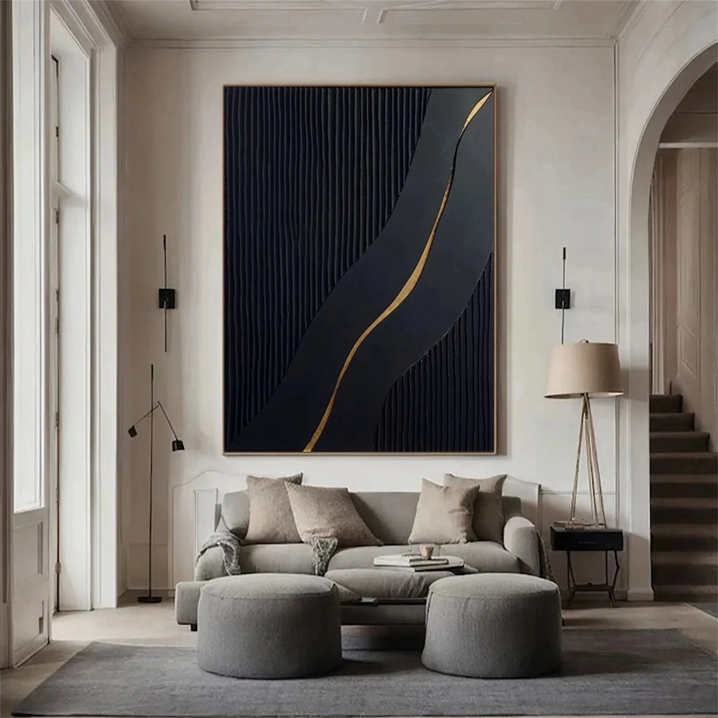 Black Gold Minimalist Textured Painting #MZ083