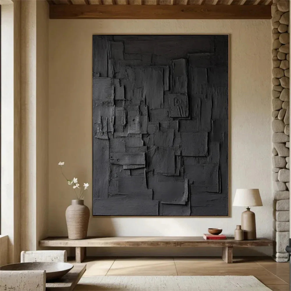 Black Minimalist Textured Canvas #MT085