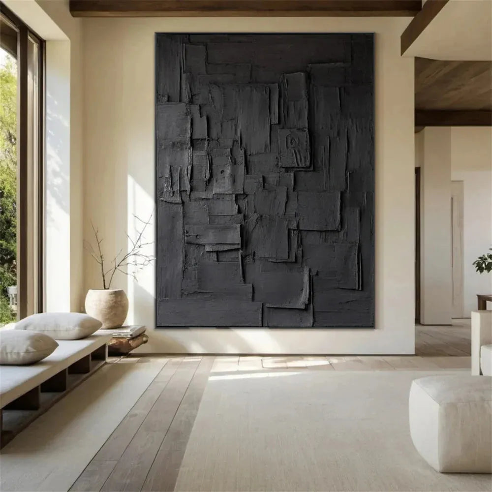 Black Minimalist Textured Canvas #MT085