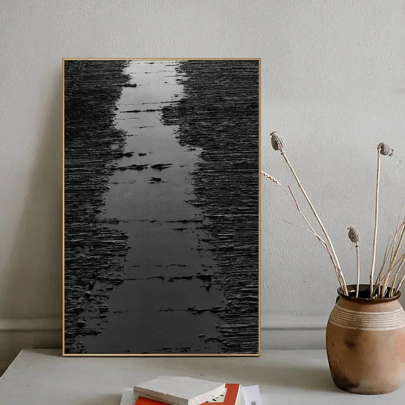 Black Minimalist Textured Painting Canvas #MZ008
