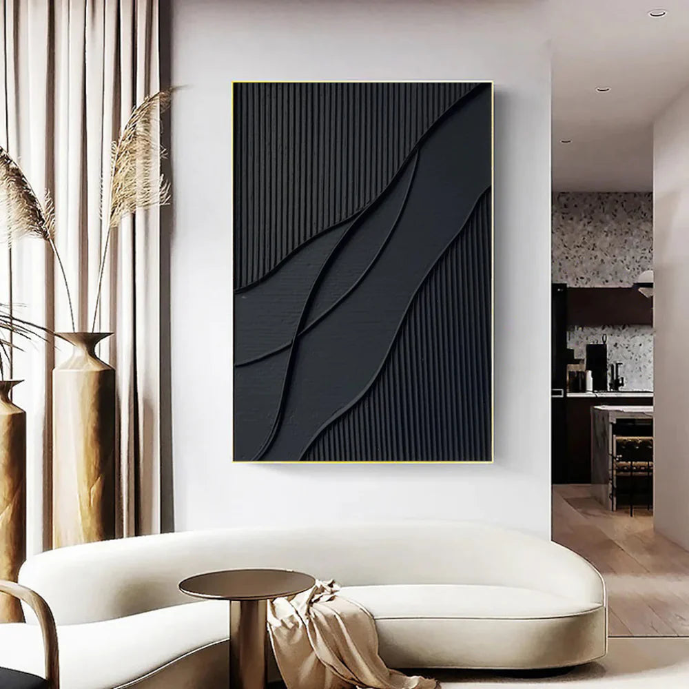 Black Plaster Art Minimalist Textured Painting #MZ030