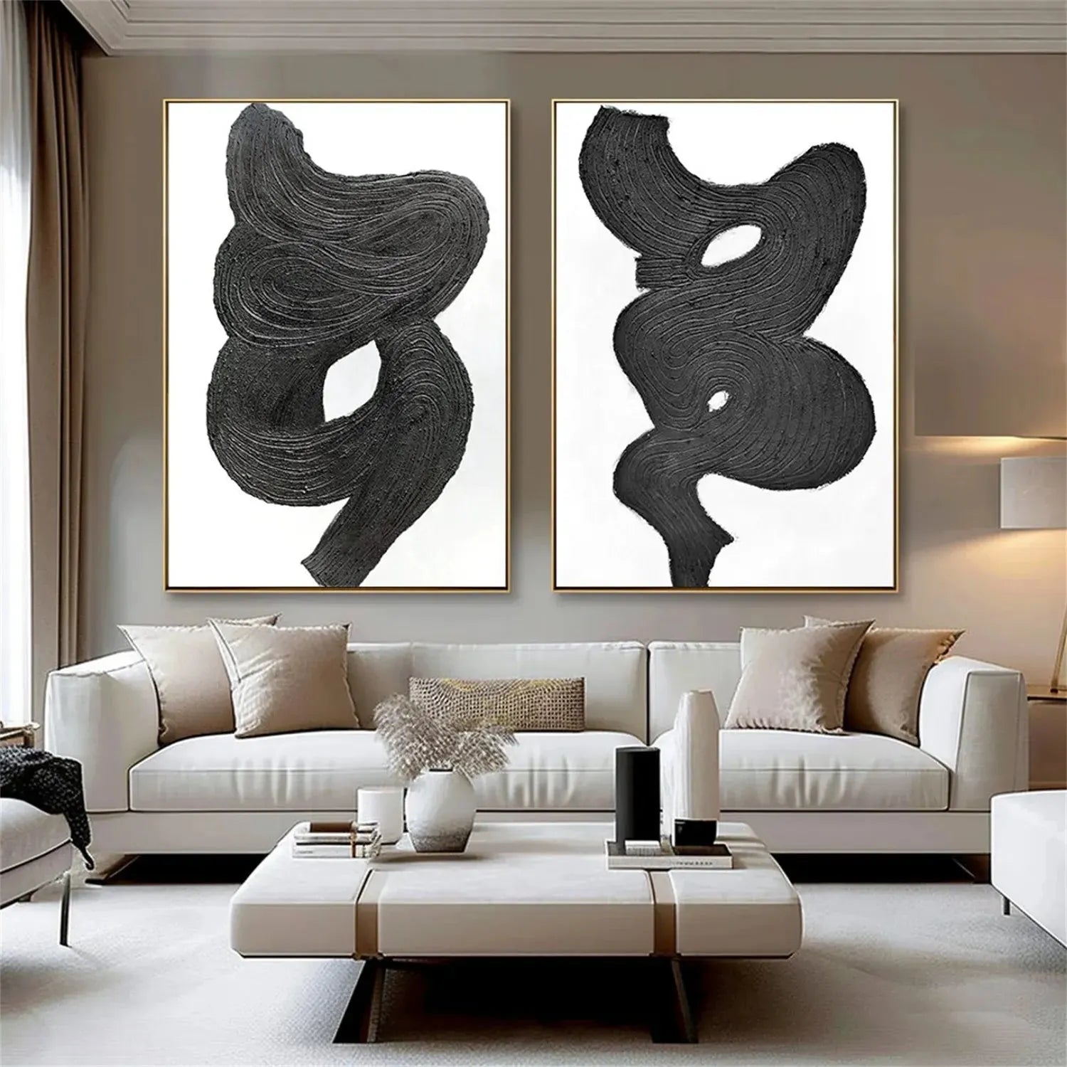 Black White Textured Minimalist Wall Art Set of 2 #MZ114