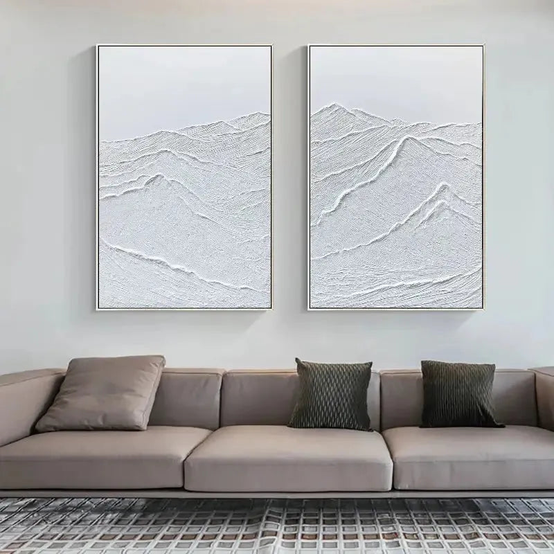 White Minimalist Textured Paintings Canvas Set of 2 #MM066