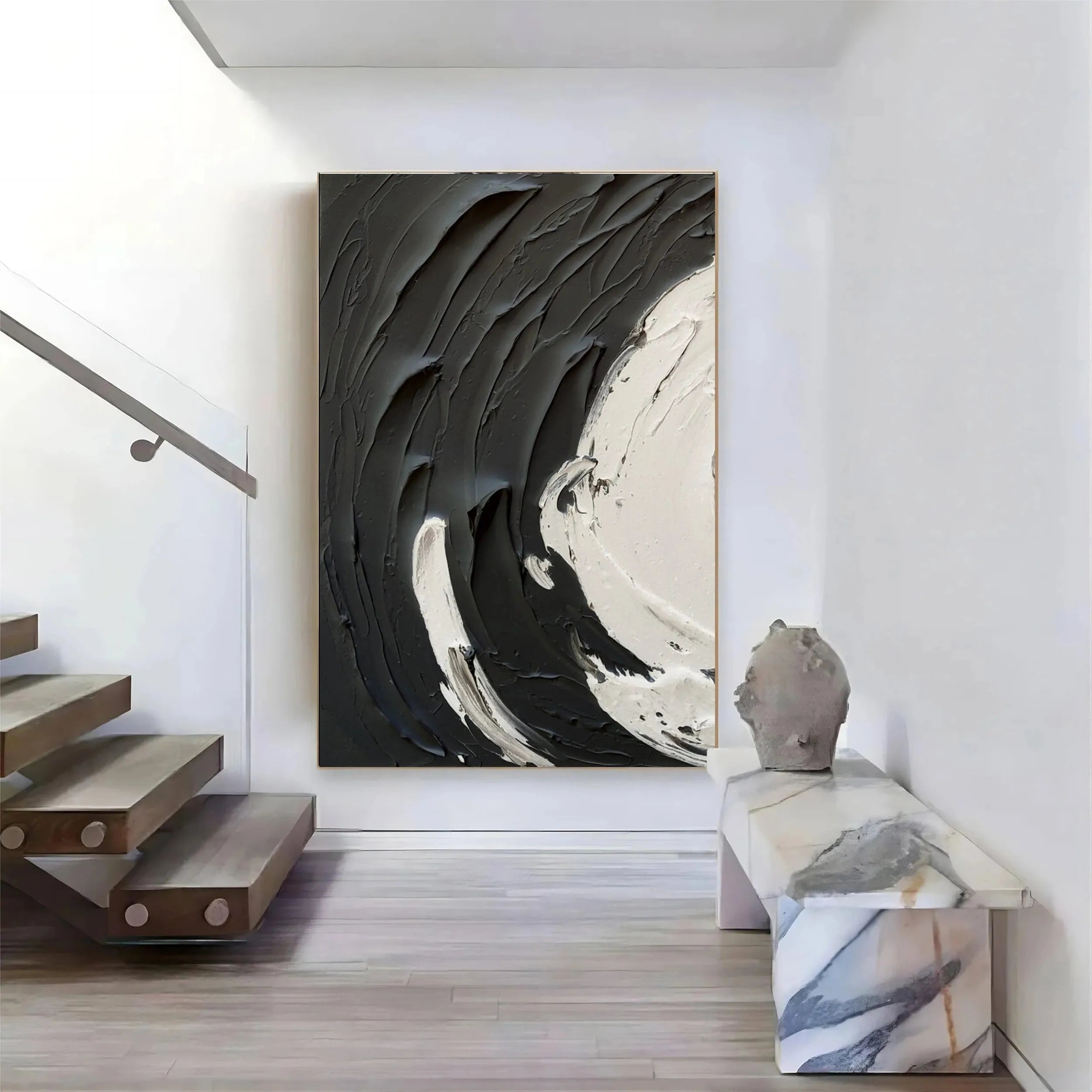 Black White Textured Minimalist Wall Art #MZ071