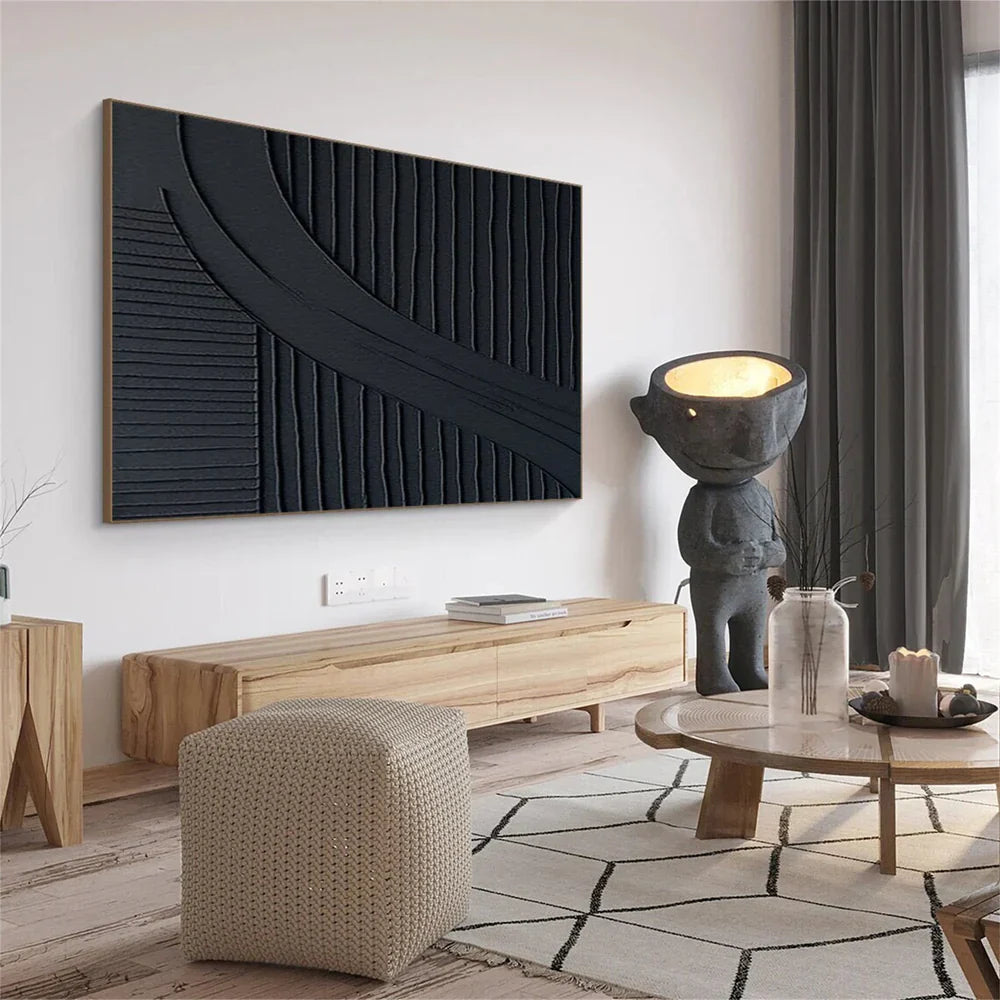 Black Plaster Art Minimalist Textured Painting #MZ063