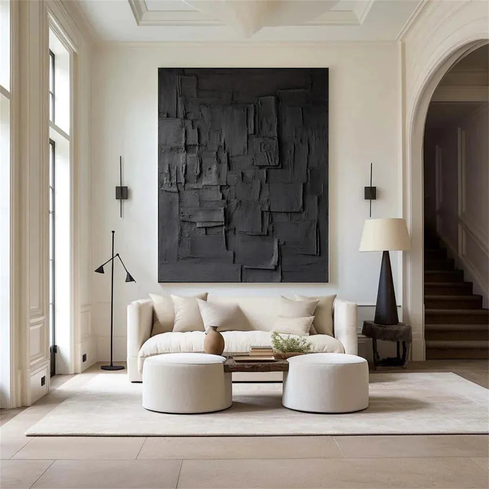 Black Minimalist Textured Canvas #MT085