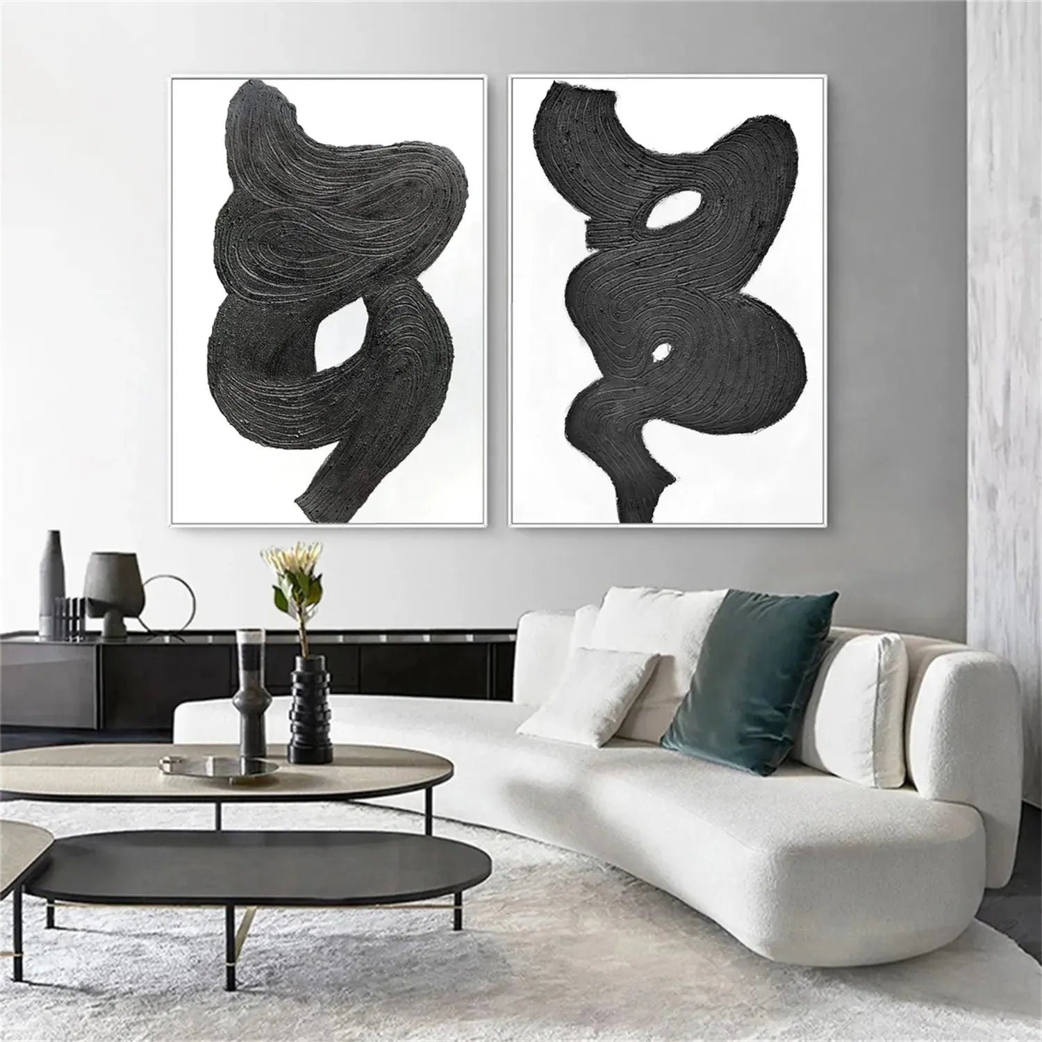 Black White Textured Minimalist Wall Art Set of 2 #MZ114