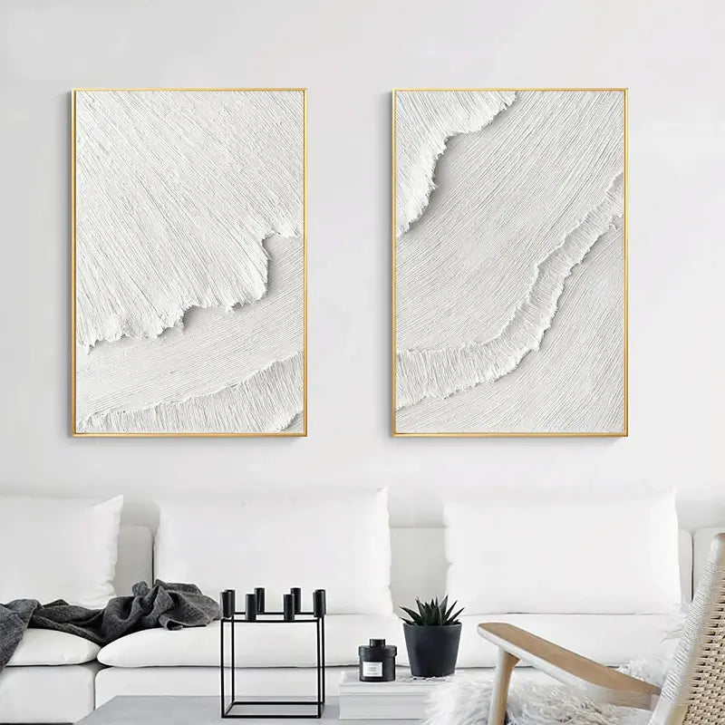 White Minimalist Textured Paintings Canvas Set of 2 #MM065