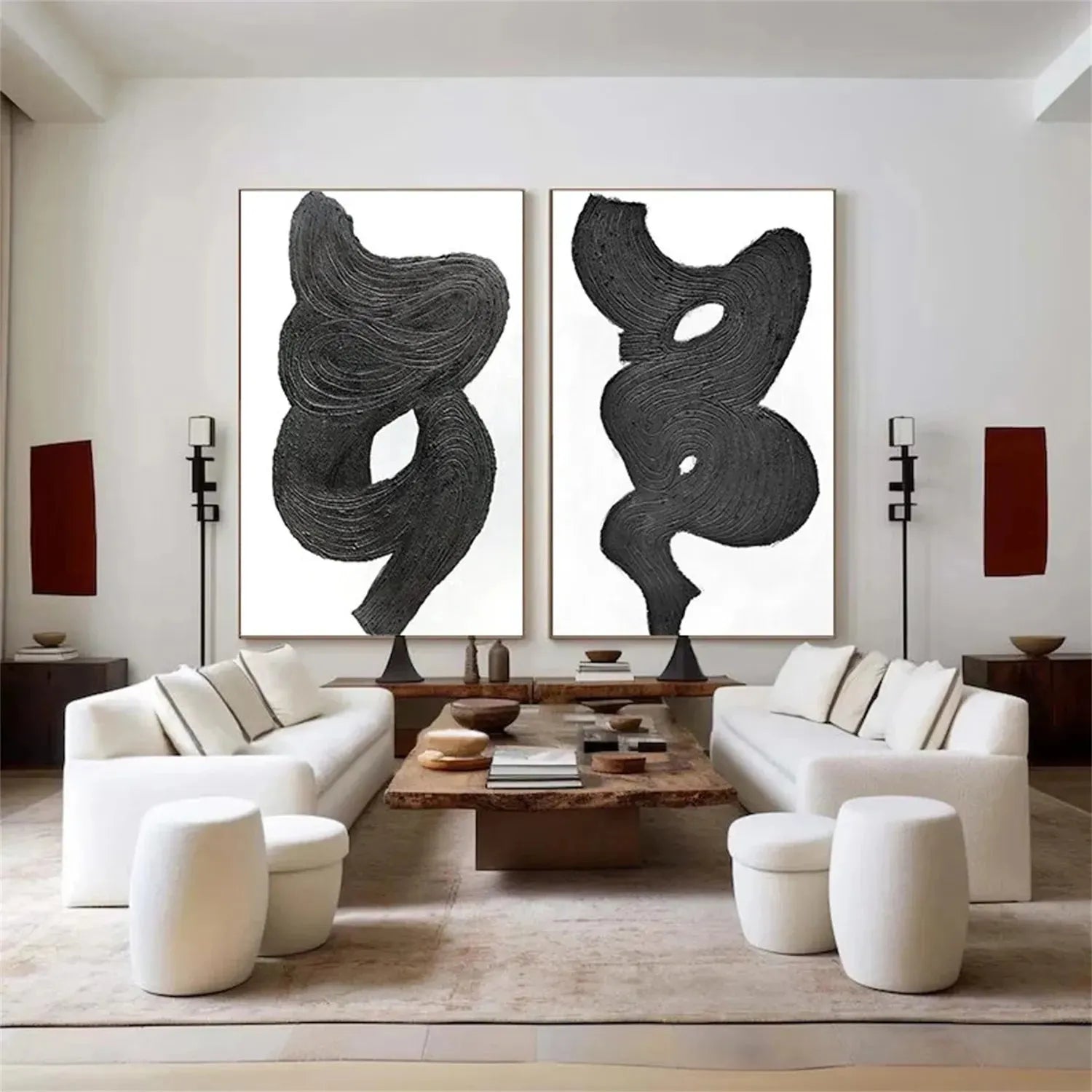 Black White Textured Minimalist Wall Art Set of 2 #MZ114