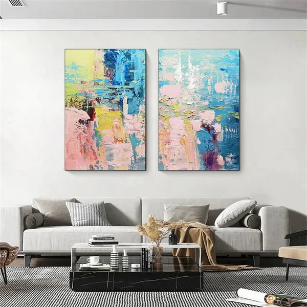 Colorful Abstract Painting Canvas Set of 2 #AP086