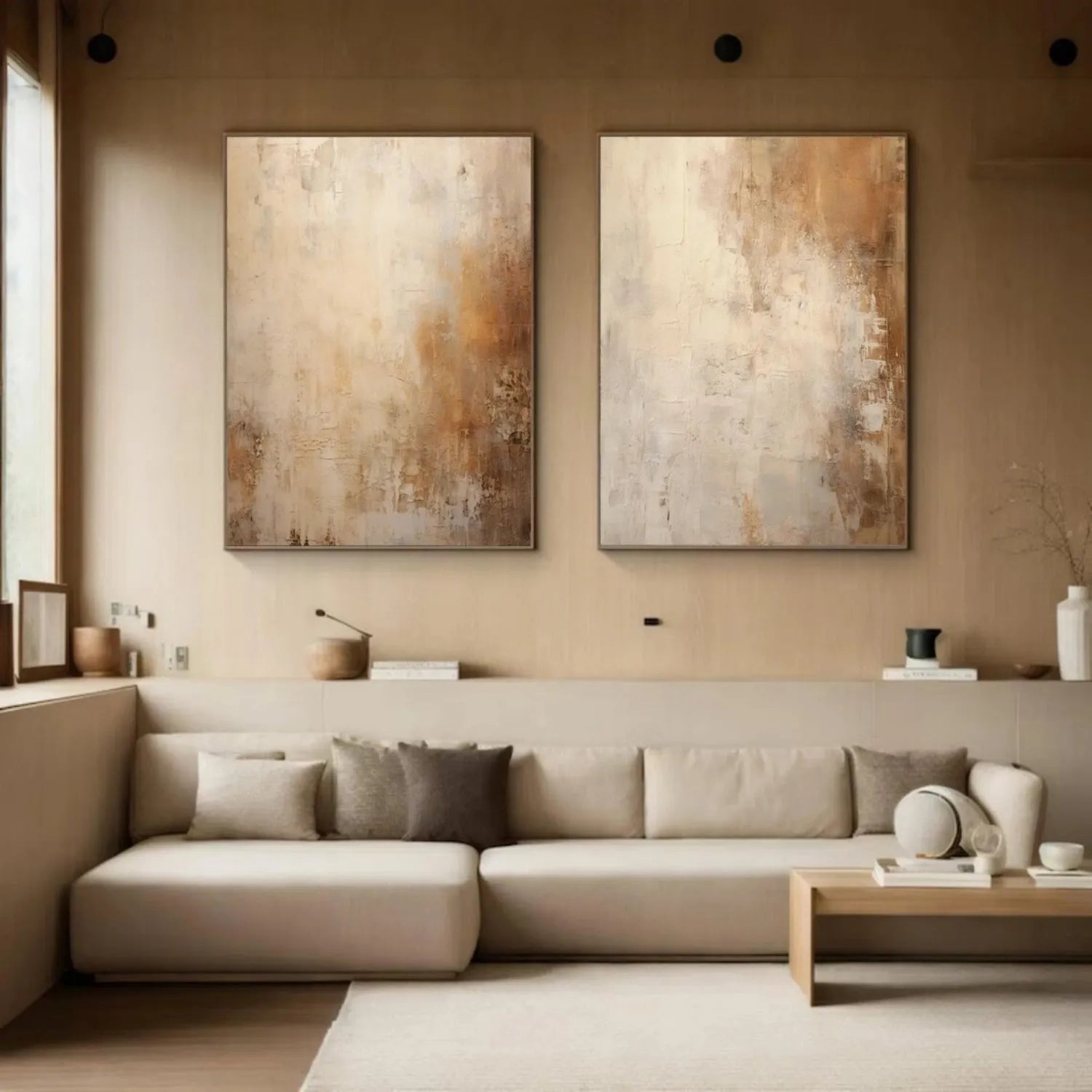 Beige and Brown Abstract Canvas Wall art Set of 2 #AP222
