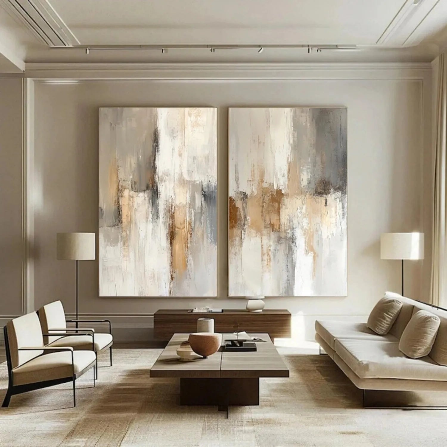 Beige and Brown Abstract Canvas Wall art Set of 2 #AP223