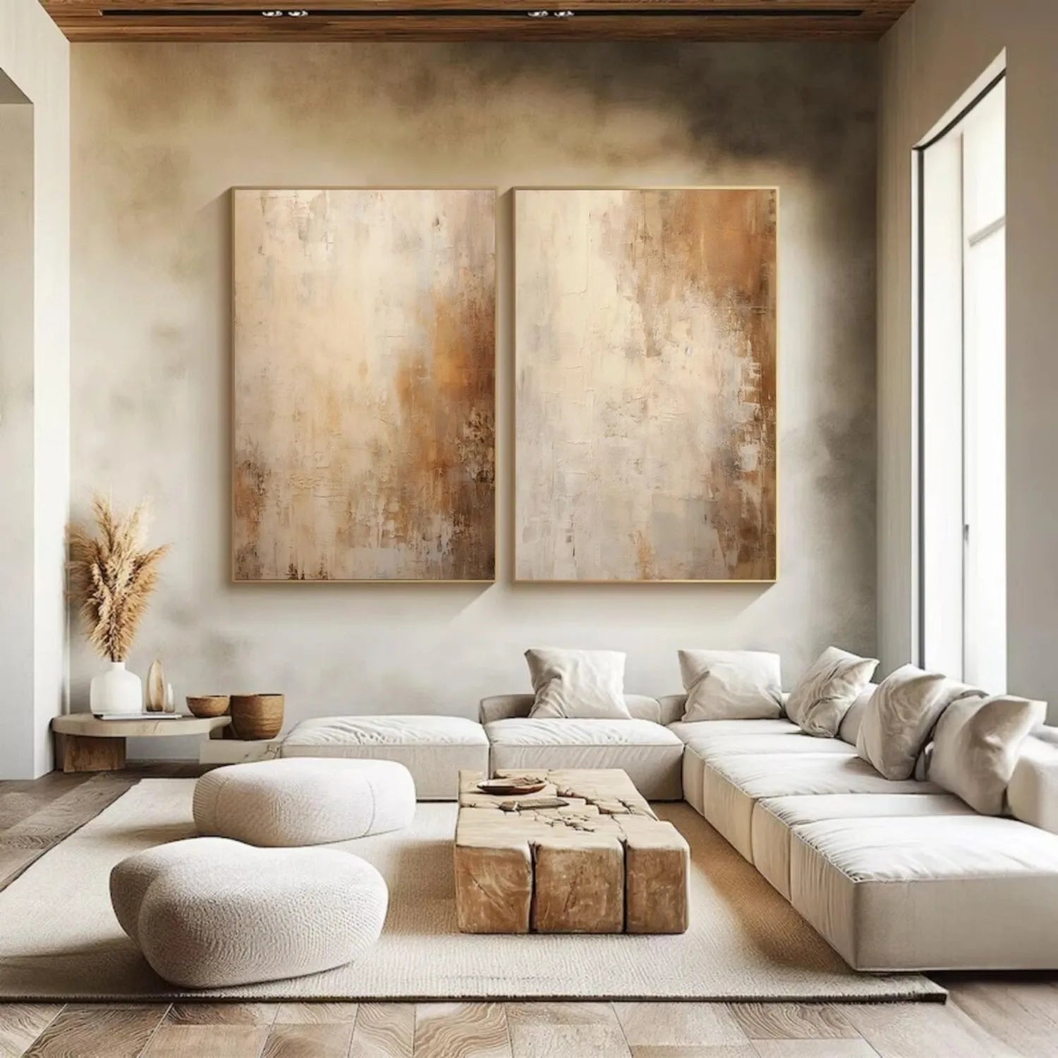 Beige and Brown Abstract Canvas Wall art Set of 2 #AP222