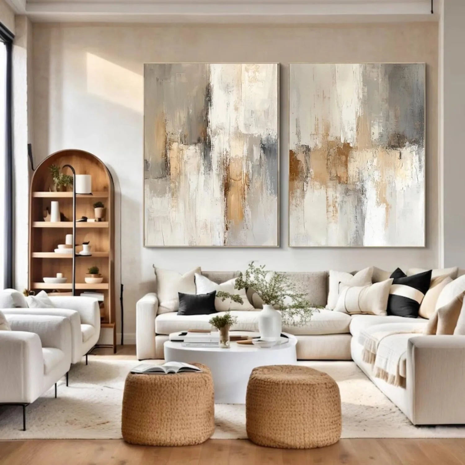 Beige and Brown Abstract Canvas Wall art Set of 2 #AP223