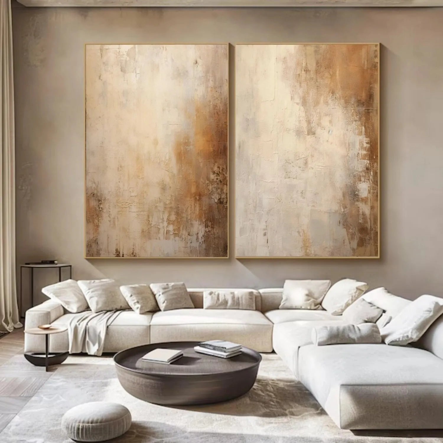 Beige and Brown Abstract Canvas Wall art Set of 2 #AP222