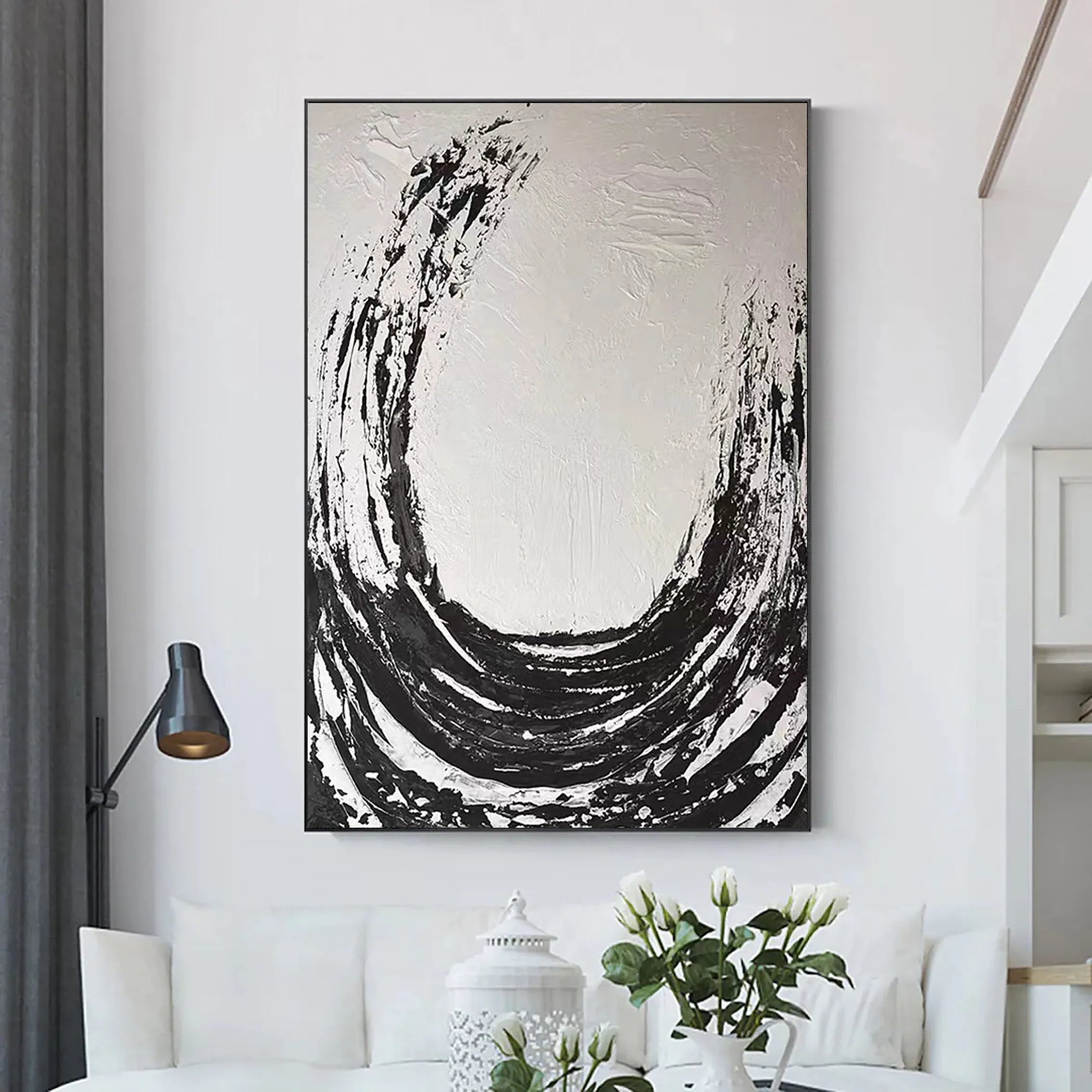 Black White Textured Minimalist Wall Art #MZ047
