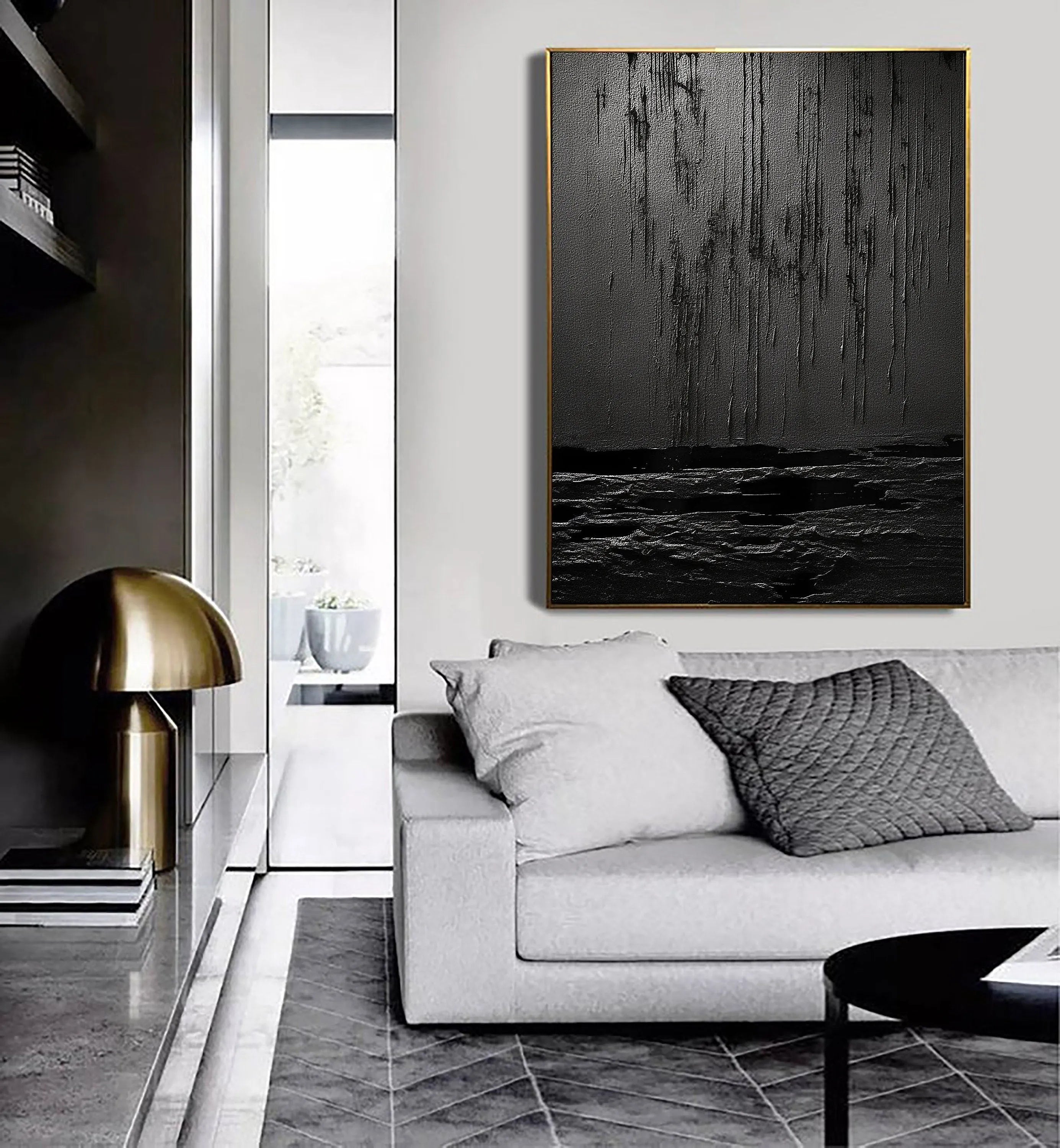 Black Minimalist Textured Painting Canvas #MZ031