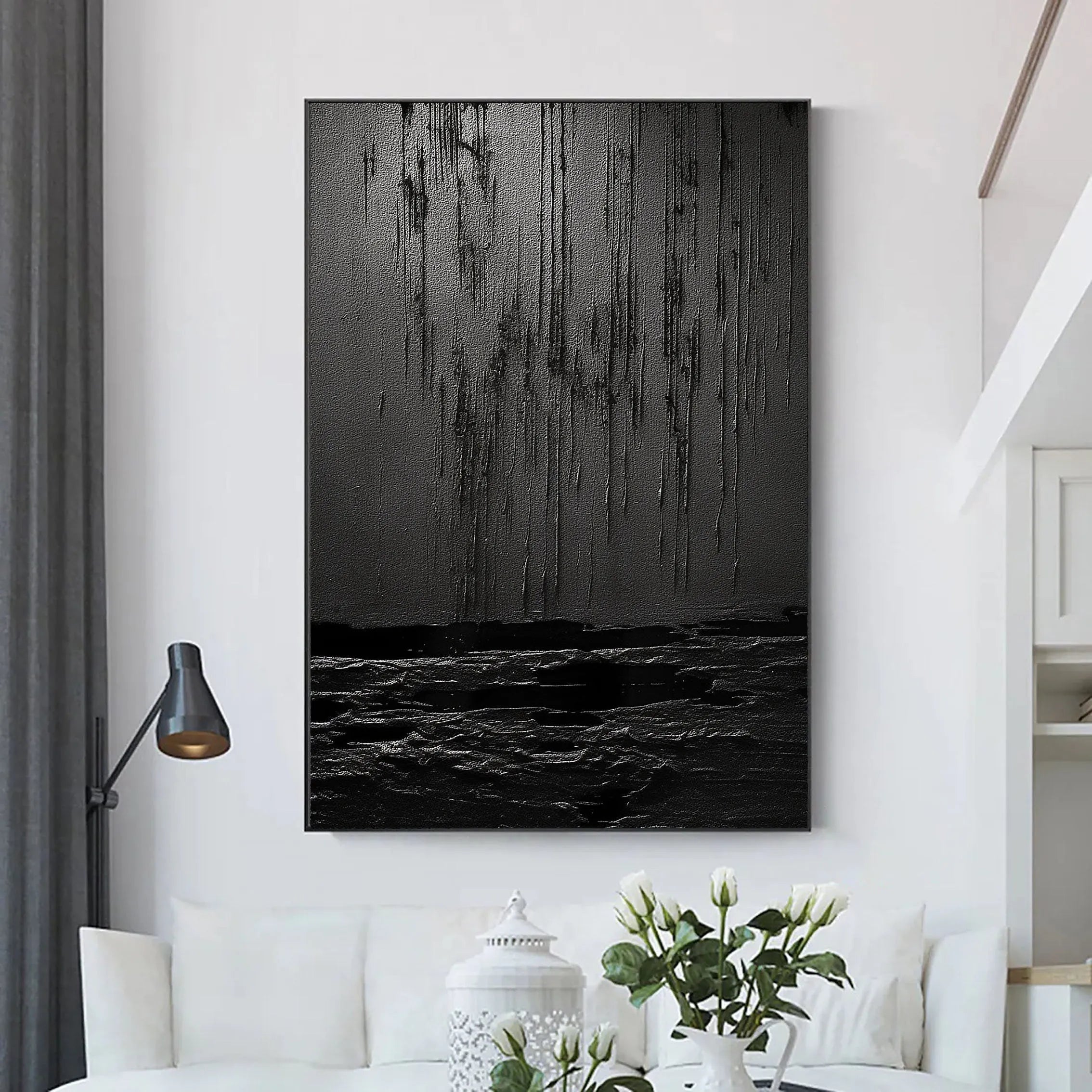 Black Minimalist Textured Painting Canvas #MZ031