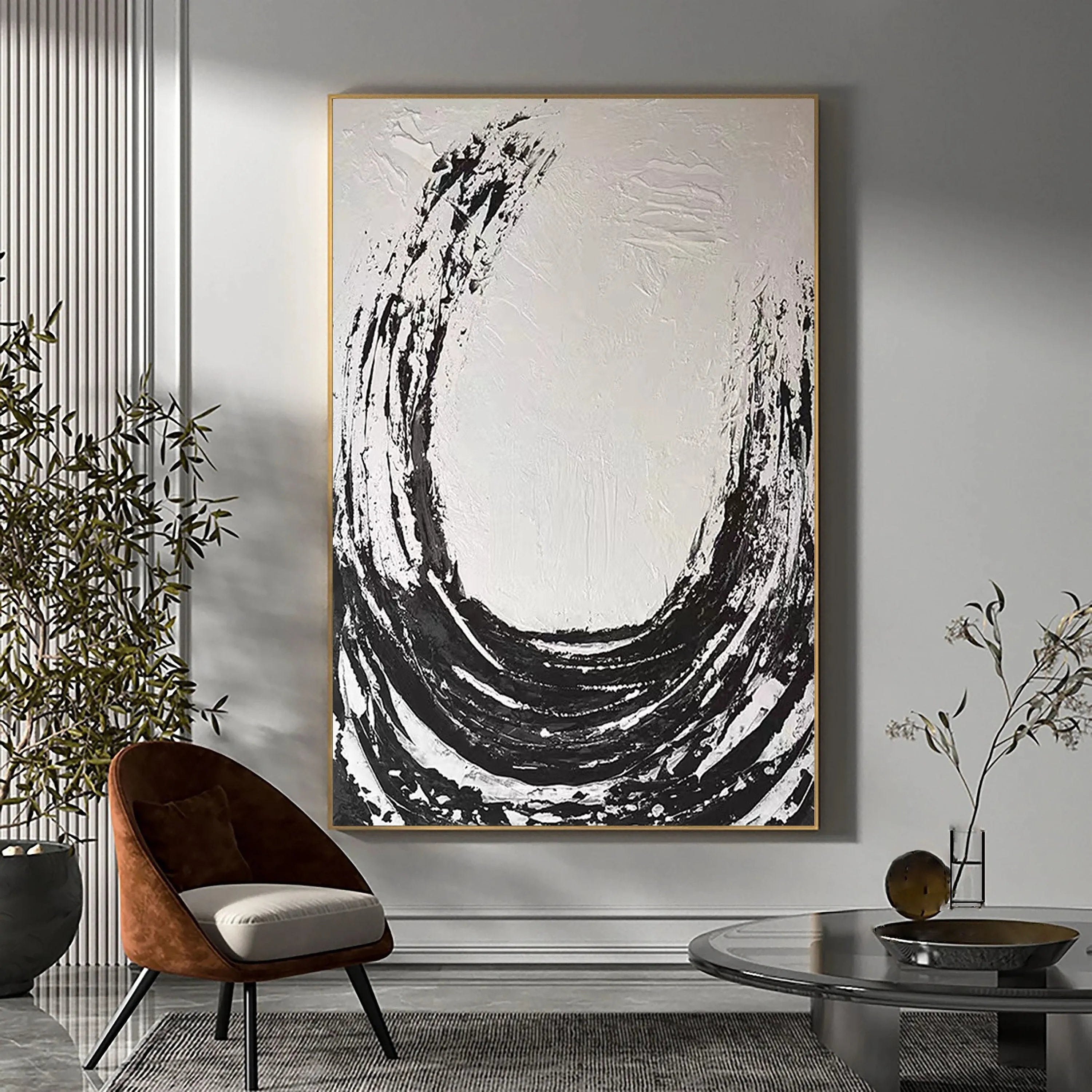 Black White Textured Minimalist Wall Art #MZ047