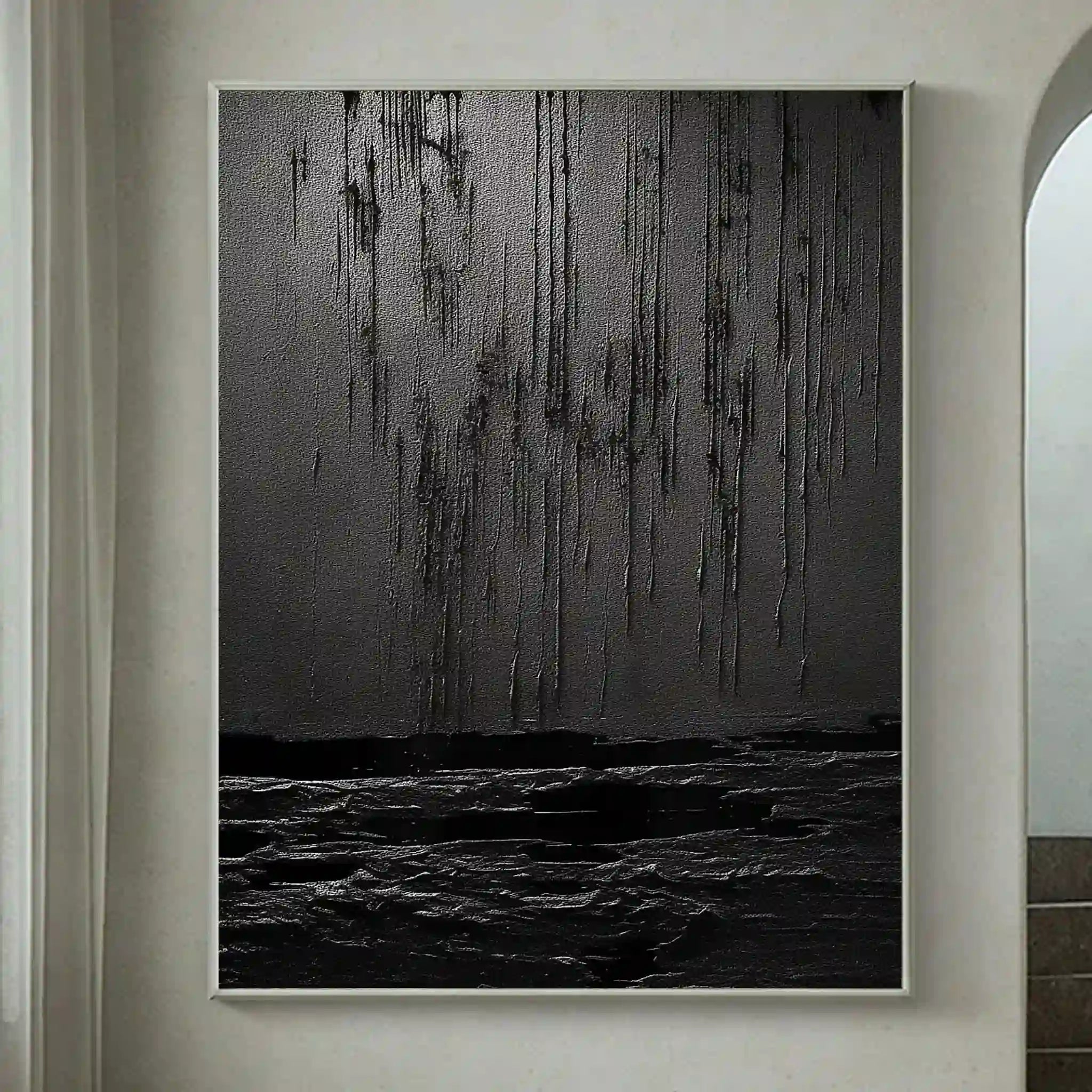 Black Minimalist Textured Painting Canvas #MZ031