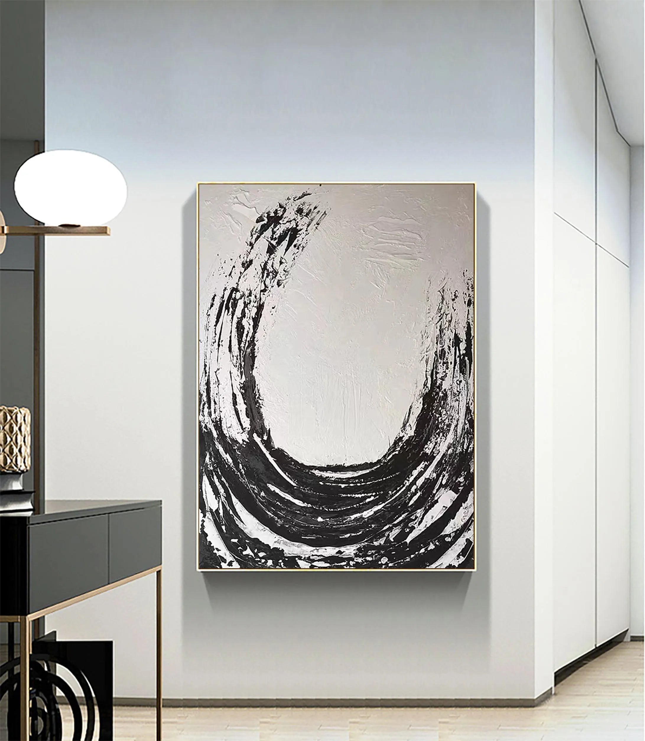 Black White Textured Minimalist Wall Art #MZ047