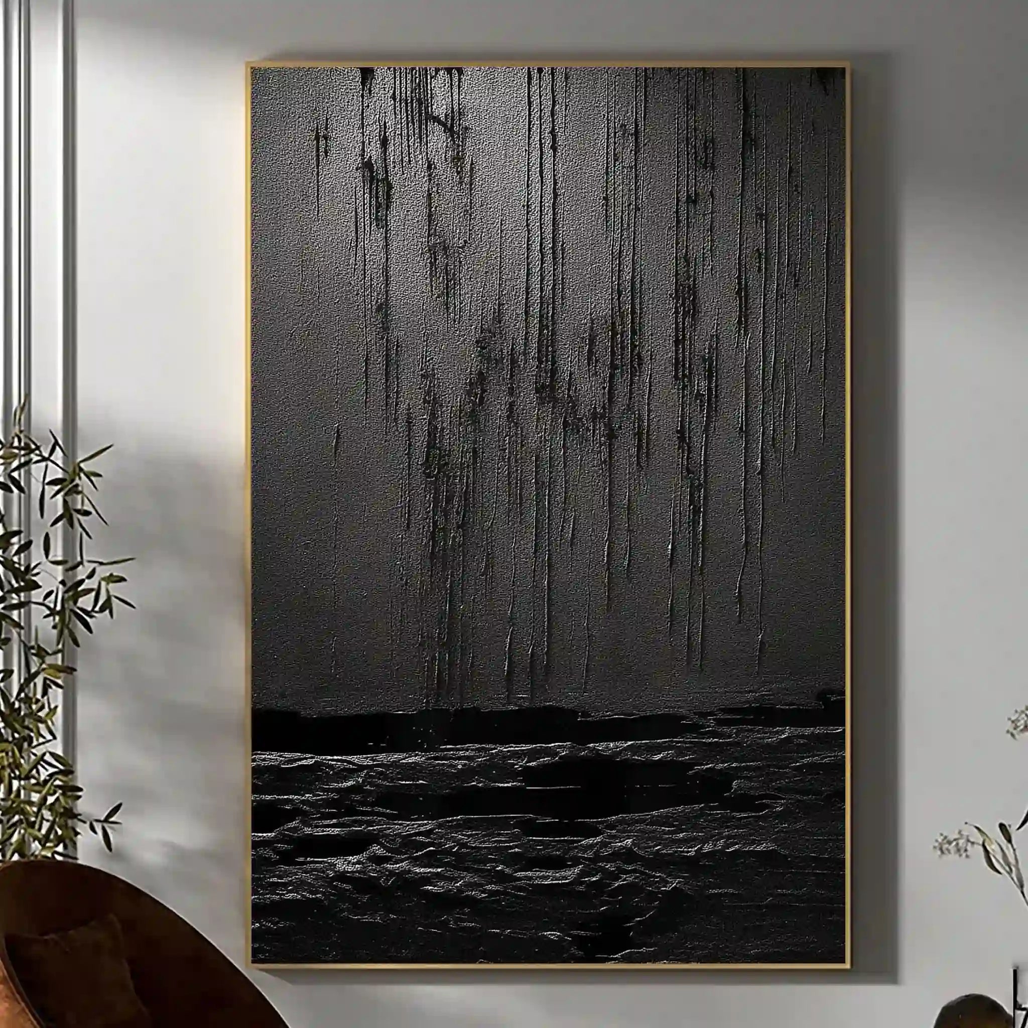 Black Minimalist Textured Painting Canvas #MZ031