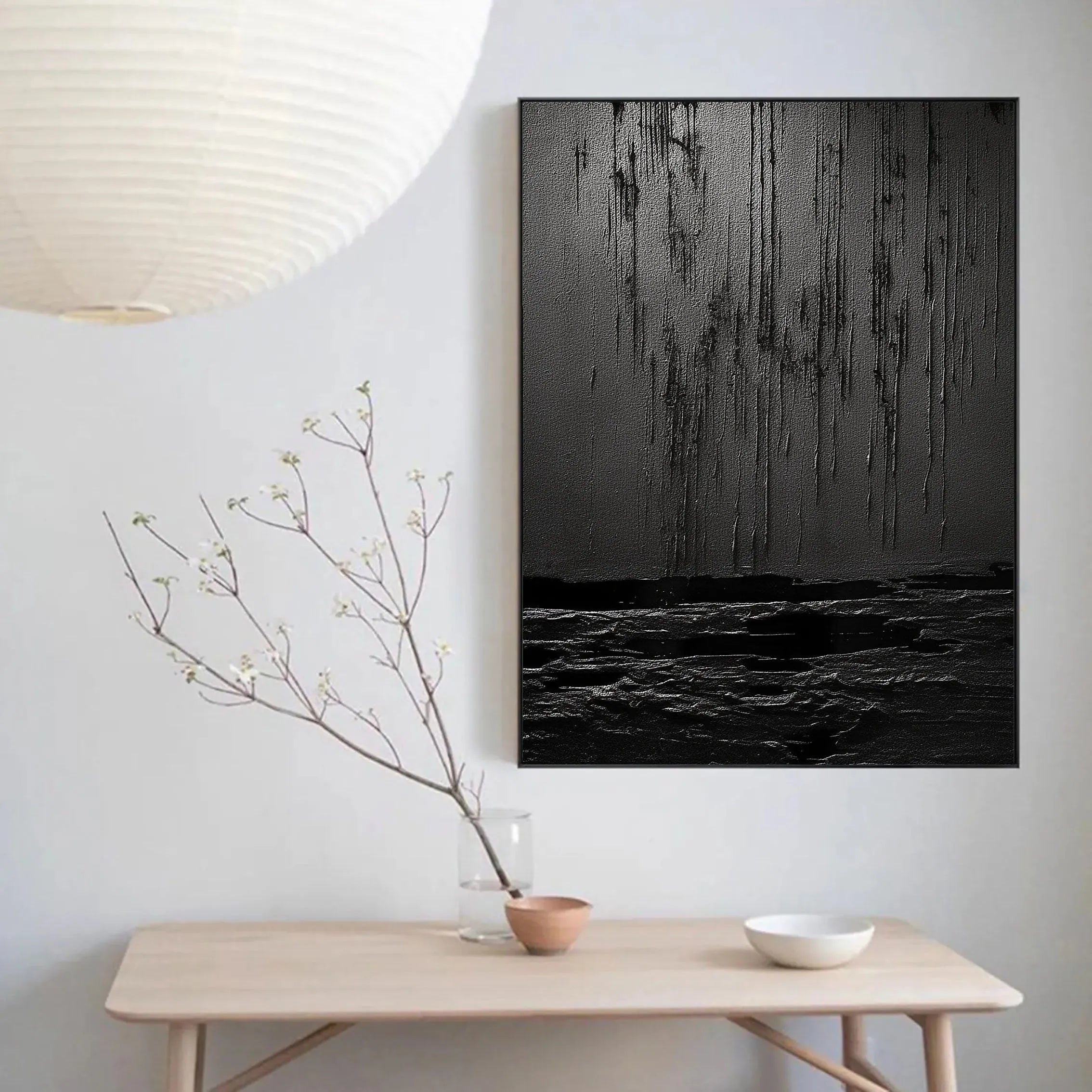 Black Minimalist Textured Painting Canvas #MZ031